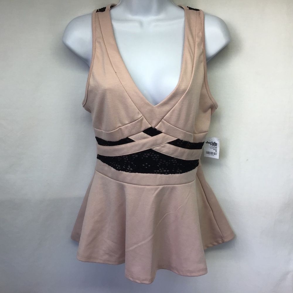 Charlotte Russe Pink Black lace Tank NWT M